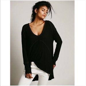 Free People Black Scoop Neck Thermal Top - XS/S